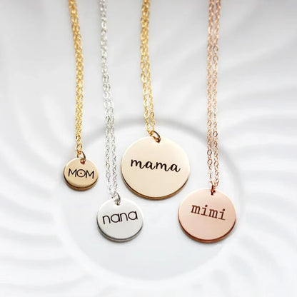 Custom Engraved Names Date Stainless Steel round Pendant Necklace Personalization Included Text Free with Chain Gift for Lovers