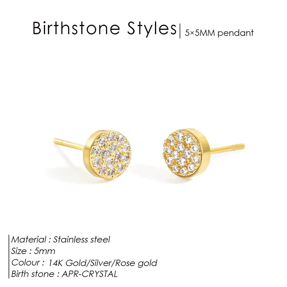 Emanco New Birthstone Pierced Earrings Zirconia Earrings Stainless Steel Jewelry Birthday Gift