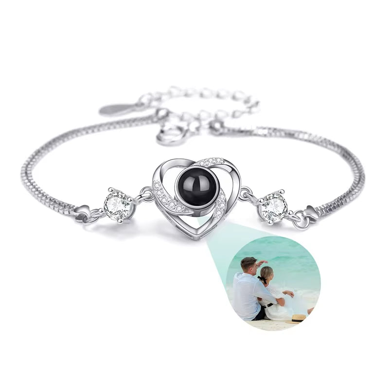 Custom Photo Bracelet Stainless Steel Box Chain Projection Bracelets with Picture inside 100 Languages Projection Bracelet