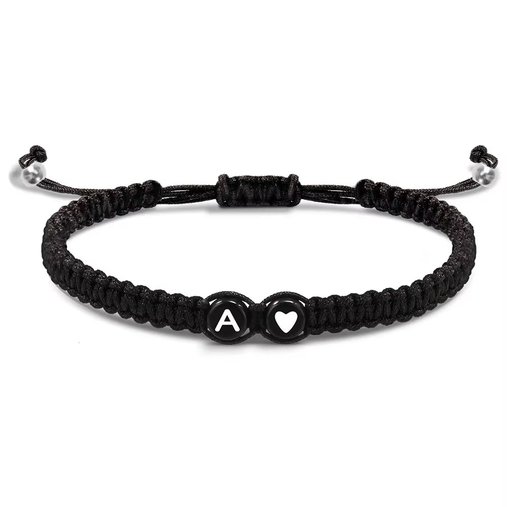 Hand Woven 26 Initials Letter a to Z Couple Bracelet Black Wristbands for Women Men Valentine'S Day Gift Jewelry Accessories