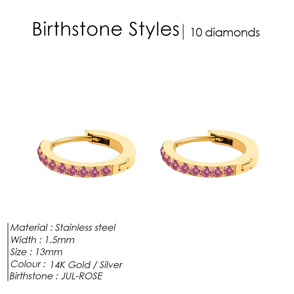 Emanco Stainless Steel Birthstone Earrings Minimalist Huggie Hoop Earrings for Women Tiny round Circle Unisex