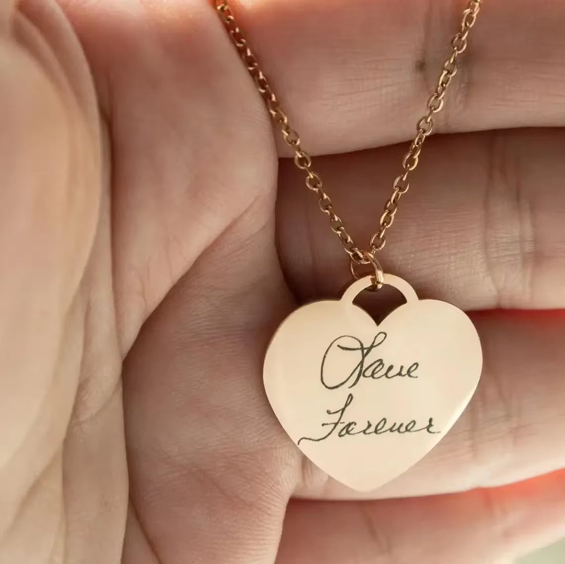 Custom Actual Handwriting Heart Pendant Necklace Personalization Included Text Engraved Jewelry Mothers Day Gift for Her