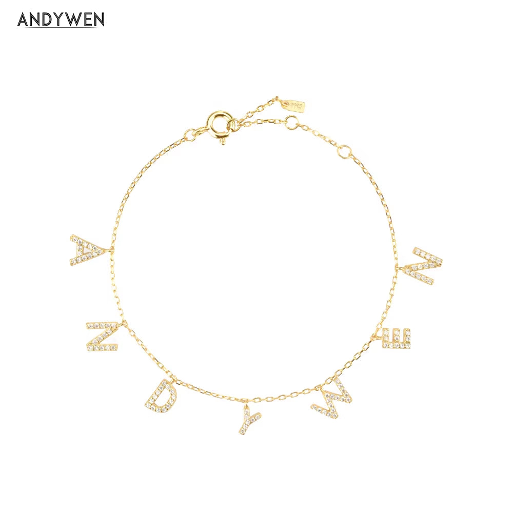 ANDYWEN 2020 New 925 Sterling Silver Letter Name Initial Alphabet Personalize Bracelet 2021 Fashion Wedding Gift Rock Punk
