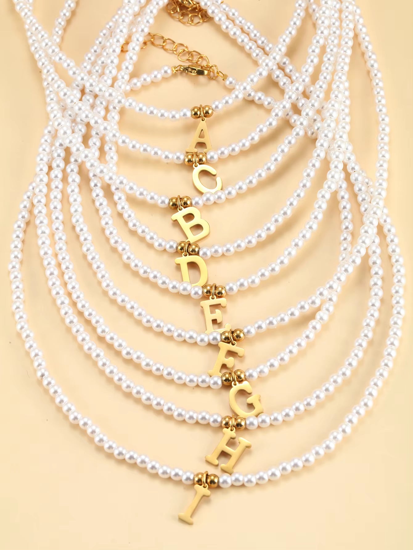 Stainless Steel Letters Initial Pendant Necklace Diy Name Simulated Pearls Bead Necklaces for Women Pearl Woman'S Choker Jewelry