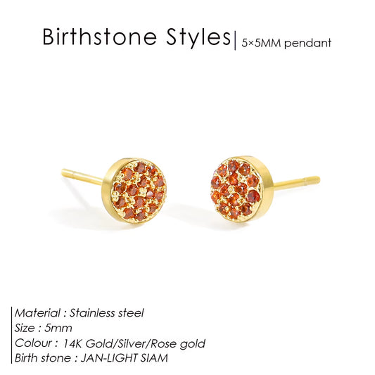 Emanco New Birthstone Pierced Earrings Zirconia Earrings Stainless Steel Jewelry Birthday Gift