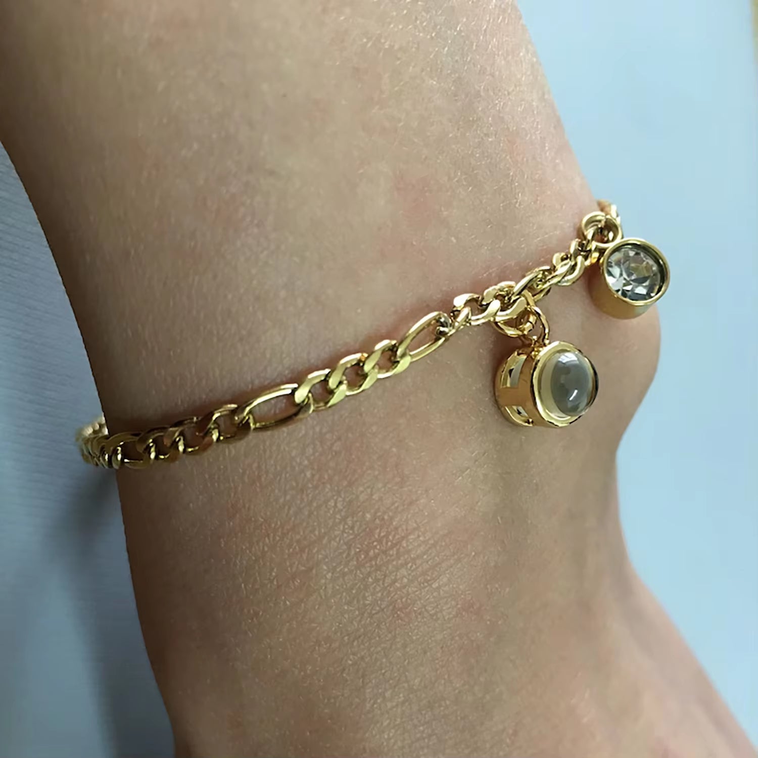 Projection Photo Bracelet with Birthstone Circle Pendant Custom Souvenirs Family Bracelet Memorial Jewelry Gift for Couples