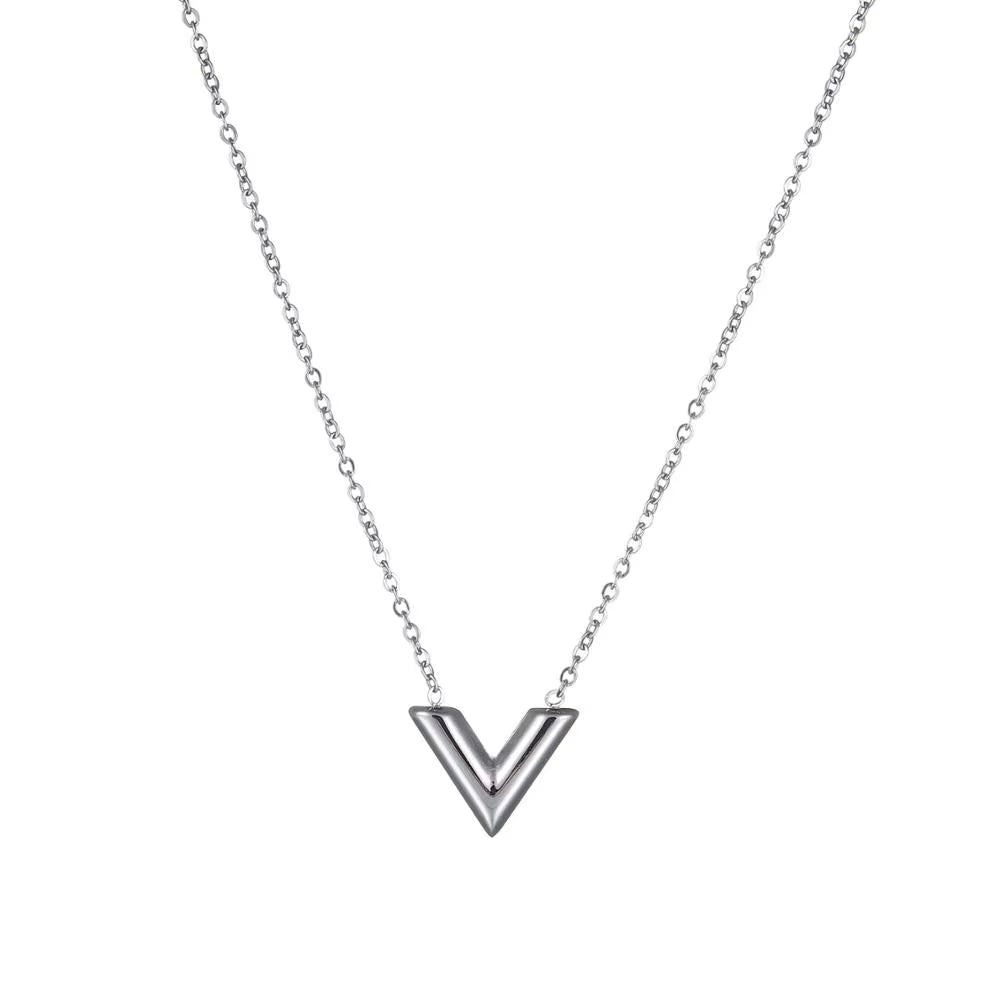 Diamon 2020 New Stainless Steel Simple V Necklace for Women Letter Pendant Necklace Ketting Friendship Gifts Female Jewelry