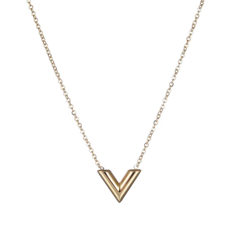 Diamon 2020 New Stainless Steel Simple V Necklace for Women Letter Pendant Necklace Ketting Friendship Gifts Female Jewelry