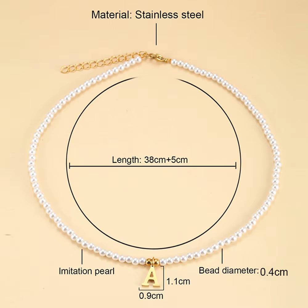 Stainless Steel Letters Initial Pendant Necklace Diy Name Simulated Pearls Bead Necklaces for Women Pearl Woman'S Choker Jewelry