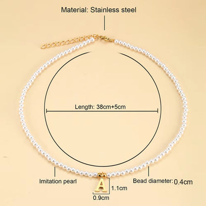 Stainless Steel Letters Initial Pendant Necklace Diy Name Simulated Pearls Bead Necklaces for Women Pearl Woman'S Choker Jewelry