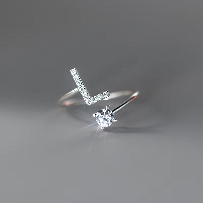 Zircon Initial A-Z Letter Ring for Women Metal Adjustable Opening Ring Name Alphabet Female Wedding Gift Anillos Mujer