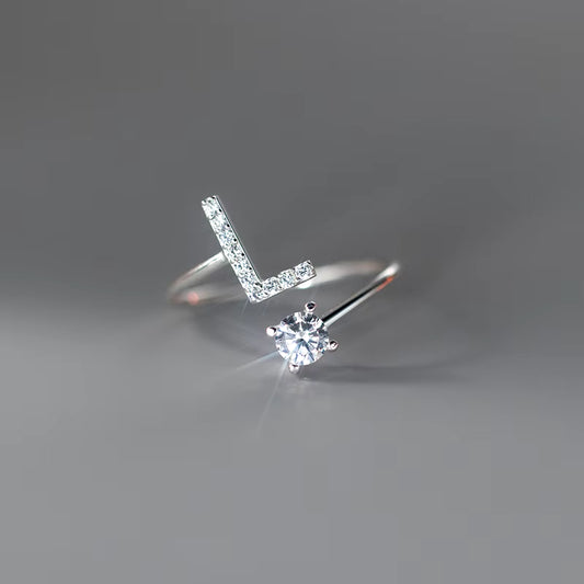 Zircon Initial A-Z Letter Ring for Women Metal Adjustable Opening Ring Name Alphabet Female Wedding Gift Anillos Mujer