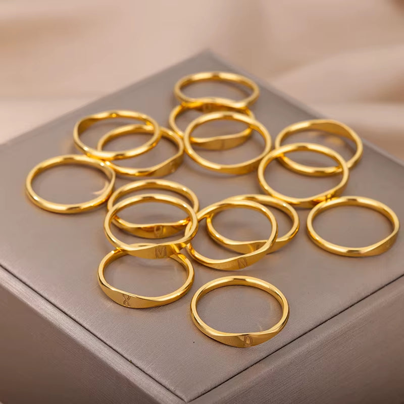 Cute Tiny Letter Rings for Women Men Fashion Jewelry Gold Color Stainless Steel Initials Stackable Finger Rings Size 7 8 9 10