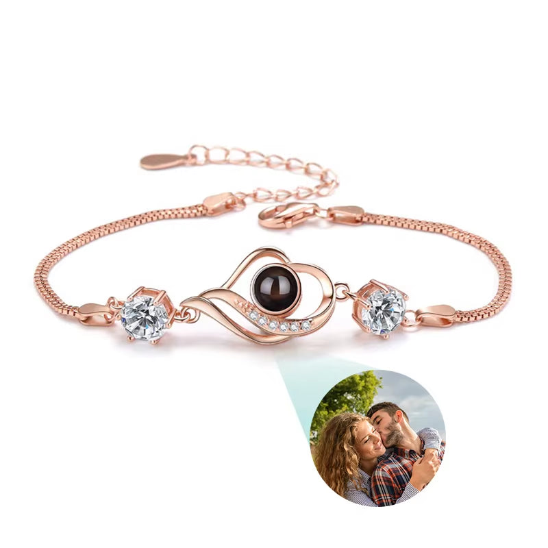 Custom Photo Bracelet Stainless Steel Box Chain Projection Bracelets with Picture inside 100 Languages Projection Bracelet