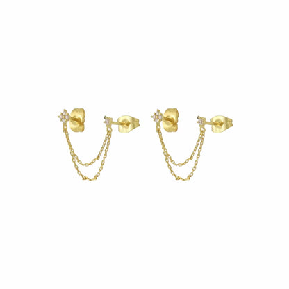 Initial Chain Stud Earrings for Women Piercing Zirconia Gold-Plated Small Stud Earring Women Vacation Jewelry Accessories