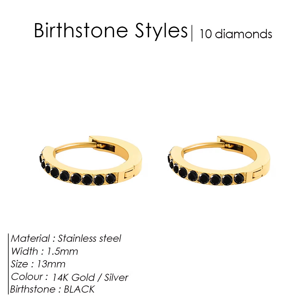 Emanco Stainless Steel Birthstone Earrings Minimalist Huggie Hoop Earrings for Women Tiny round Circle Unisex