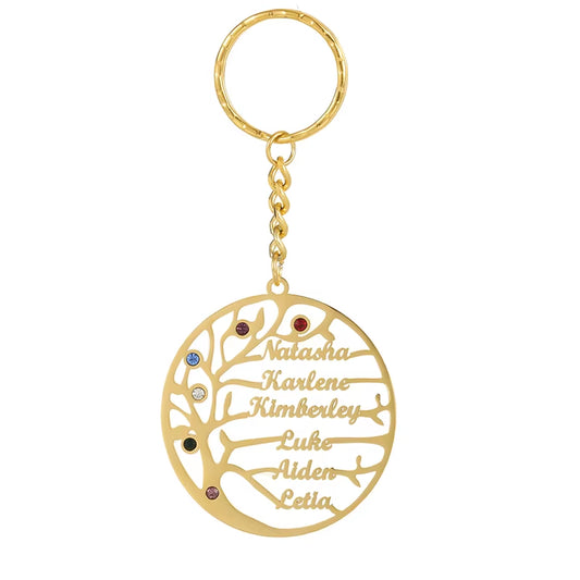 Customized Tree of Life 1-6 Names Keychain Birthday Stone Family Names Key Chain Stainless Steel Keyring Friends Jewelry Gifts