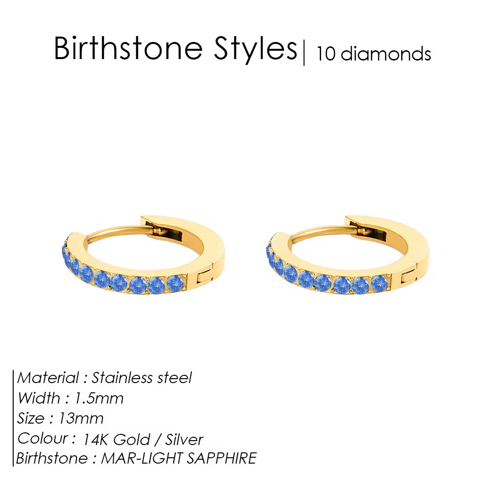 Emanco Stainless Steel Birthstone Earrings Minimalist Huggie Hoop Earrings for Women Tiny round Circle Unisex