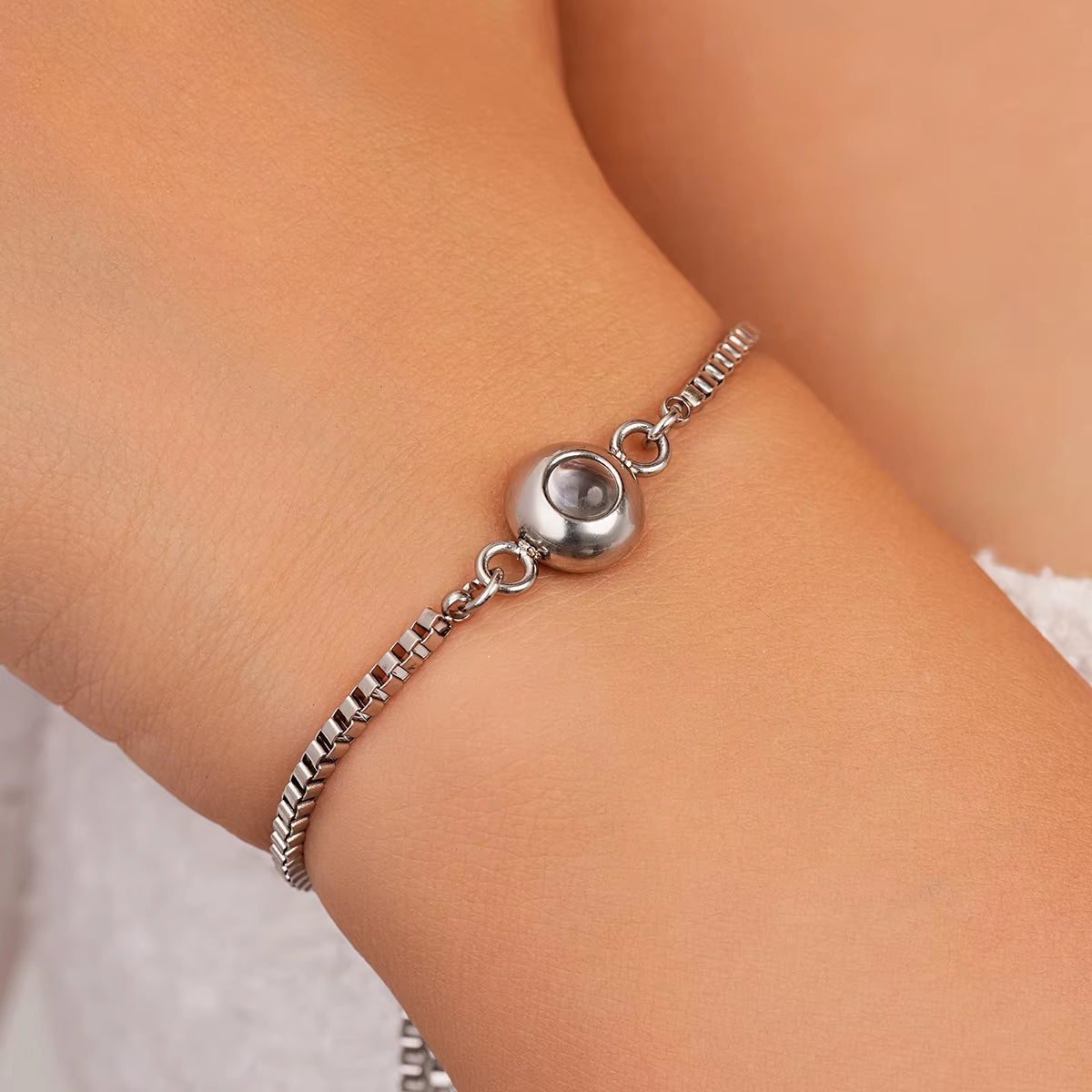 Custom Photo Bracelet Stainless Steel Box Chain Projection Bracelets with Picture inside 100 Languages Projection Bracelet