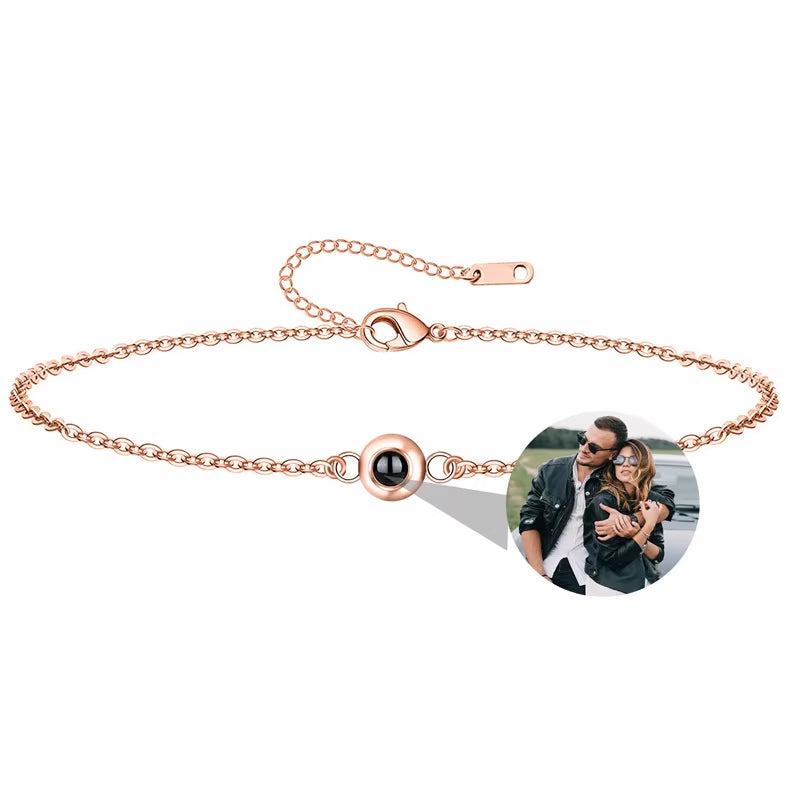 Custom Photo Bracelet Stainless Steel Box Chain Projection Bracelets with Picture inside 100 Languages Projection Bracelet