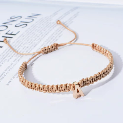 Handmade Brown Thread String Rope 26 Letter Bracelet for Women Men Gold/Silver Color Initials Name Bracelets Paired Couple Gifts