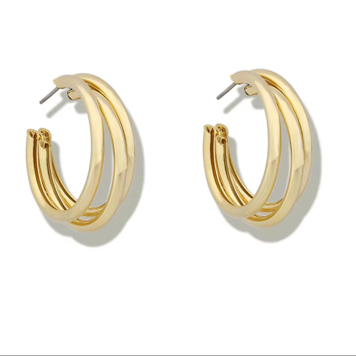 Gold/Silver Color Multi Hoops Earrings for Women Simple Three Circle Hoop Earrings Bohemia Geometric round Earrings