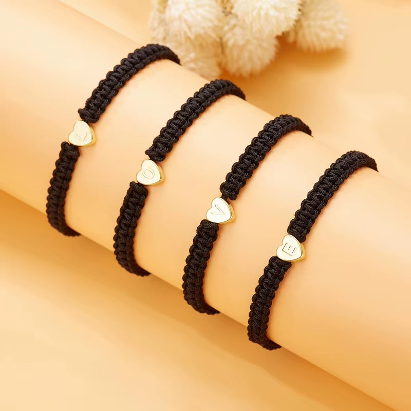 1PC 26 Letter Heart Bracelets for Women Men A-Z Initials Name Handmade Baided Rope Adjustable Bracelet Couple Friendship Jewelry