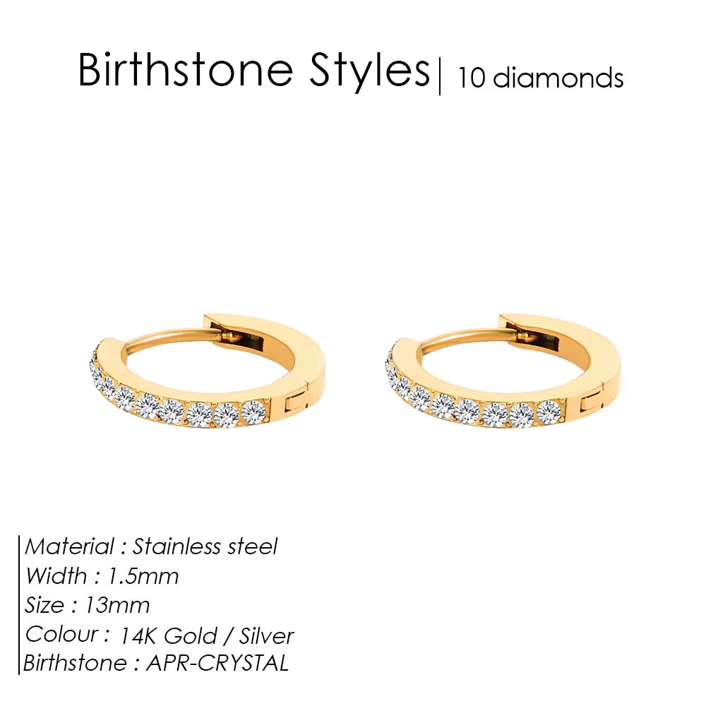 Emanco Stainless Steel Birthstone Earrings Minimalist Huggie Hoop Earrings for Women Tiny round Circle Unisex