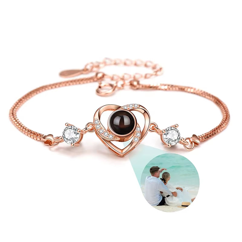 Custom Photo Bracelet Stainless Steel Box Chain Projection Bracelets with Picture inside 100 Languages Projection Bracelet