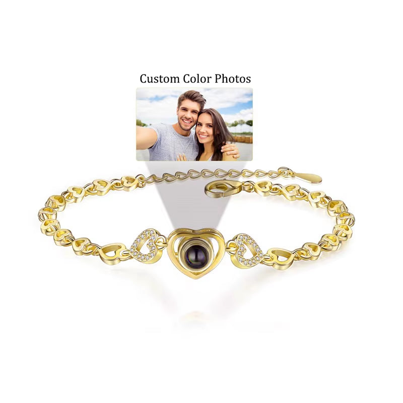 Custom Photo Bracelet Stainless Steel Box Chain Projection Bracelets with Picture inside 100 Languages Projection Bracelet